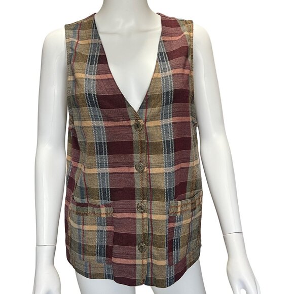 Ivy Collectibles Plaid Button-Up Vest  Vintage Made In USA Womens Size Medium - Picture 1 of 8